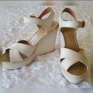 Vince Camuto Cream Leather Wedges